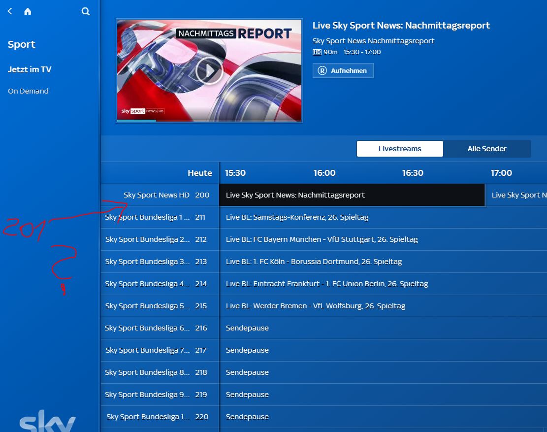 Sky Formel 1 Sender (Kanal 201) nicht in Sky Go Ap...