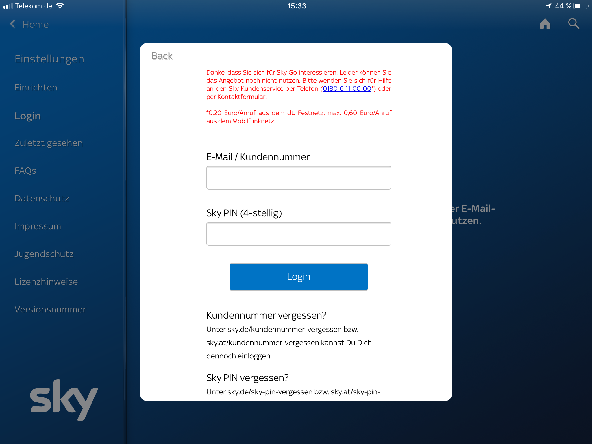 Sky Go App (Apple), keine Anmeldung möglich - Sky Community