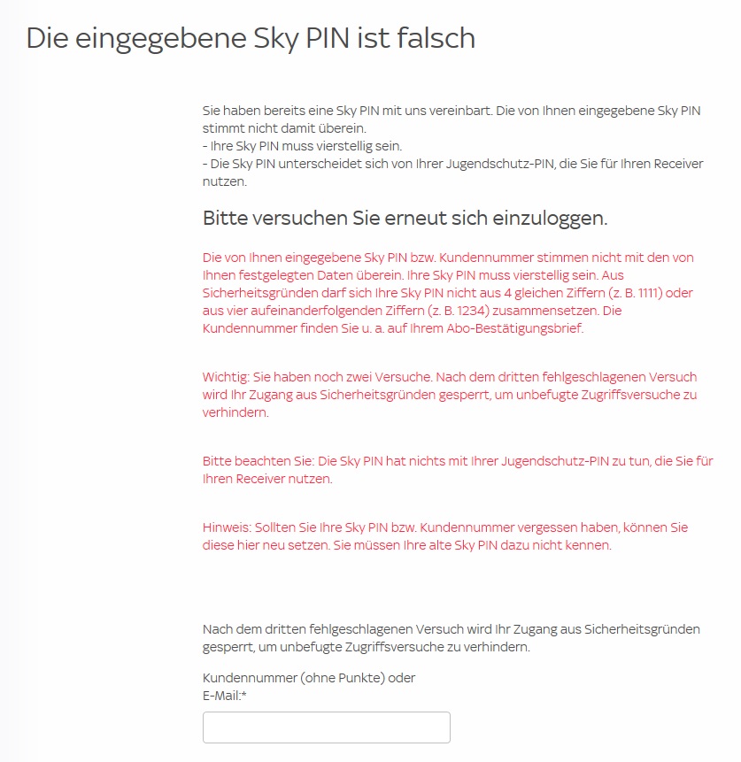 Beantwortet: Login und Zurücksetzen der Sky PIN nicht möglich - Sky  Community