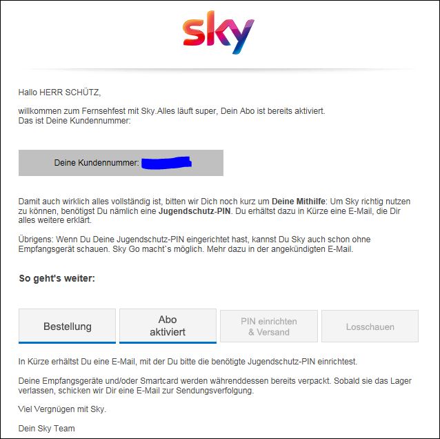 Jugendschutz Pin Mail aber keine Kundennummer - Sky Community