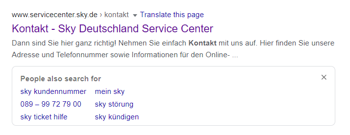 Nur Google glaubt noch, dass man mit Sky als Kunde in Kontakt treten kann