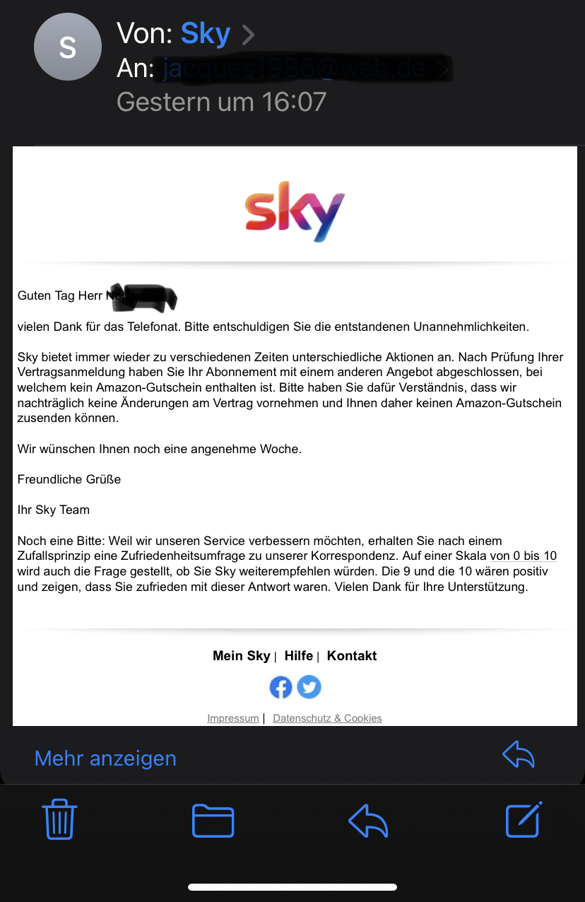 Beantwortet: Gutschein von Amazon - Sky Community