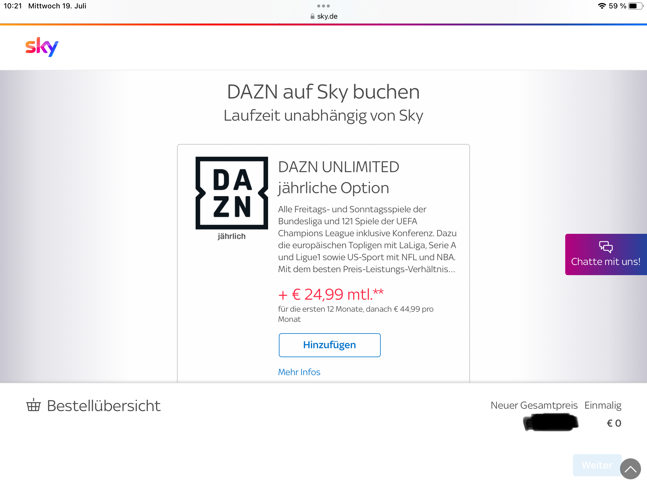 DAZN Unlimited gebucht, aber nun nur noch DAZN Sta..